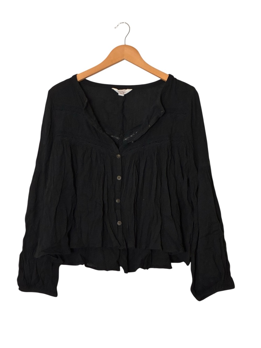 Sun & Shadow | Black long sleeve button front peasant blouse loose fit top